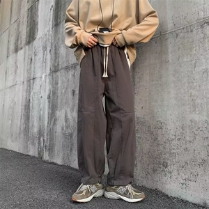 卡其色工装裤男秋冬潮牌ins宽松直筒阔腿裤特厚纯棉A766P38图片
