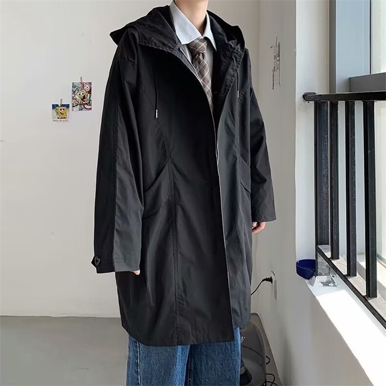中长款风衣男韩版潮流高街帅气连帽2023春秋新款ins外套W4562-P48,男装风衣,星座412-2
