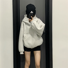抖音得物高品质26春装美式高街重磅宽松结构高领连帽卫衣外套W60，女装短外套，电商A486-1