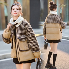 短款羽绒服女2024冬季新款高级感超好看拼接格子保暖白鸭绒厚外套，女装羽绒服，半夏