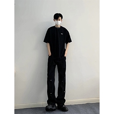 B221美式ins高街暗黑情侣同款小众铆钉牛仔裤LK22021-P60控78，男装牛仔裤，电商B221