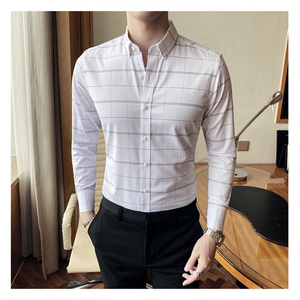 男修身格子衬衫上衣翻领衬衣打底衫 C612-P40图片