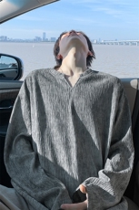 新款美式高街V领扎染纹理感大码打底衫长袖T恤男T53981-特P25控48，男装T恤，电商A001