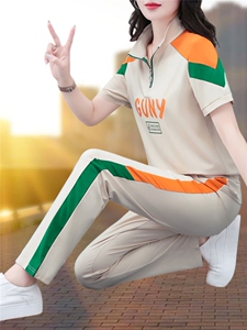 燕颉立领运动服短袖套装女2023年夏季新款跑步服时尚休闲服两件套图片
