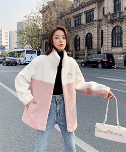 冬装粉白拼色貂绒休闲外套,其它,水锦红