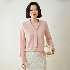 优雅气质V领系带羊绒衫显瘦百搭长袖针织衫，女装羊绒衫，迎冬羊绒
