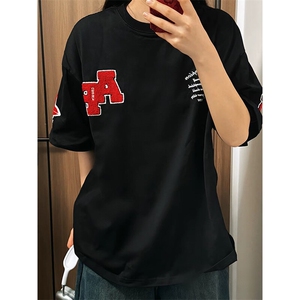 万针全刺绣工艺抖音得物高品质260克重磅纯棉双纱美式高街短袖T恤图片