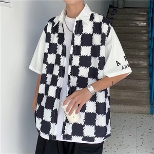 夏季宽松型潮流ins五分袖衬衫新款格子潮流衬衣外套男 W7194-P34图片