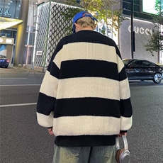 条纹圆领毛衣男宽松潮流新款潮牌秋冬季加厚男装针织衫A6007/P45，男装针织衫/毛衣，星座506