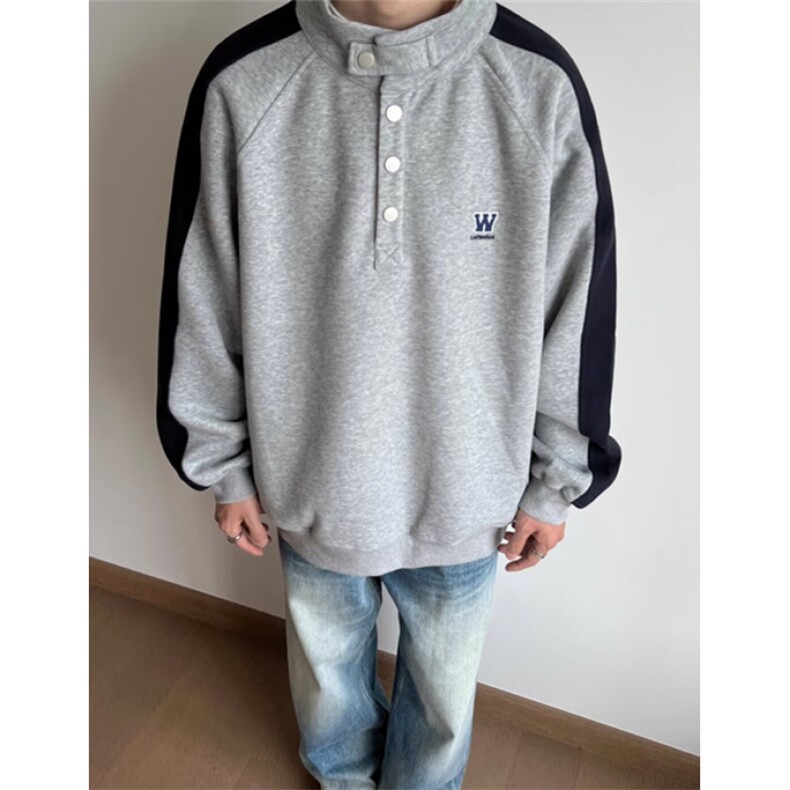 春秋复古拼接立领休闲卫衣男女生宽松套头工装外套装上衣W6781，男装休闲套装，星座1116A（原606A-3）