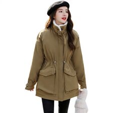 棉衣/棉服2021新款冬仿羊羔毛中长款工装棉服女外套，女装派克服，瑶迪依秀