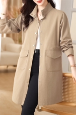 【M-4XL】中长款衬衫女长袖春秋外套宽松大码显瘦薄风衣新品，女装衬衫，3200格调