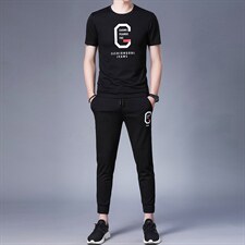 男士休闲百搭套装夏季2023新款圆领短袖t恤运动裤子两件套，男装休闲套装，电商B212（原钱塘6029）