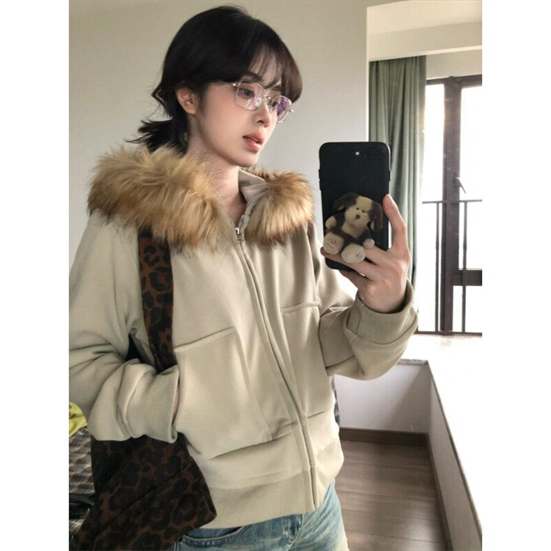 【有货】3335CC-特P85可拆卸毛领连帽开衫卫衣男女修身短款外套,男装卫衣,星座1007（原301D）