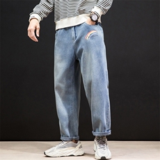 NK46064-P45加绒-P55百搭牛仔裤男士宽松九分裤男直筒裤子男，男装牛仔裤，电商A040A