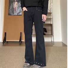 美式高街vibe铆钉微喇工装裤男cleanfit破坏休闲显瘦直筒长裤，男装牛仔裤，星座506A
