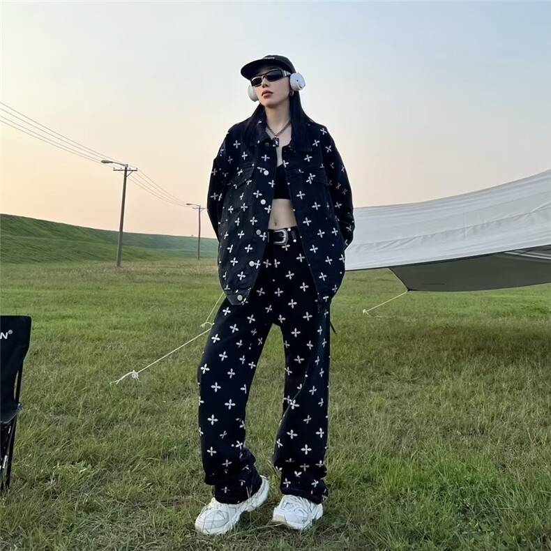 秋季美式复古满印牛仔外套女ins潮欧美街头高级感超好看夹克潮牌,男装夹克,星座1210-1