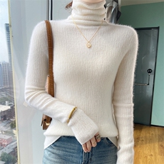 25秋冬100%纯羊毛衫女一线成衣半高领坑条套头毛衣宽松羊绒衫打底，女装羊毛衫，美轩羊绒