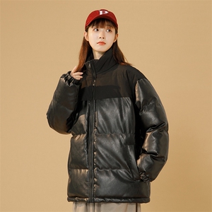 新款PU皮棉衣中性外套宽松冬装加厚港风学生帅气面包服M6689-P100