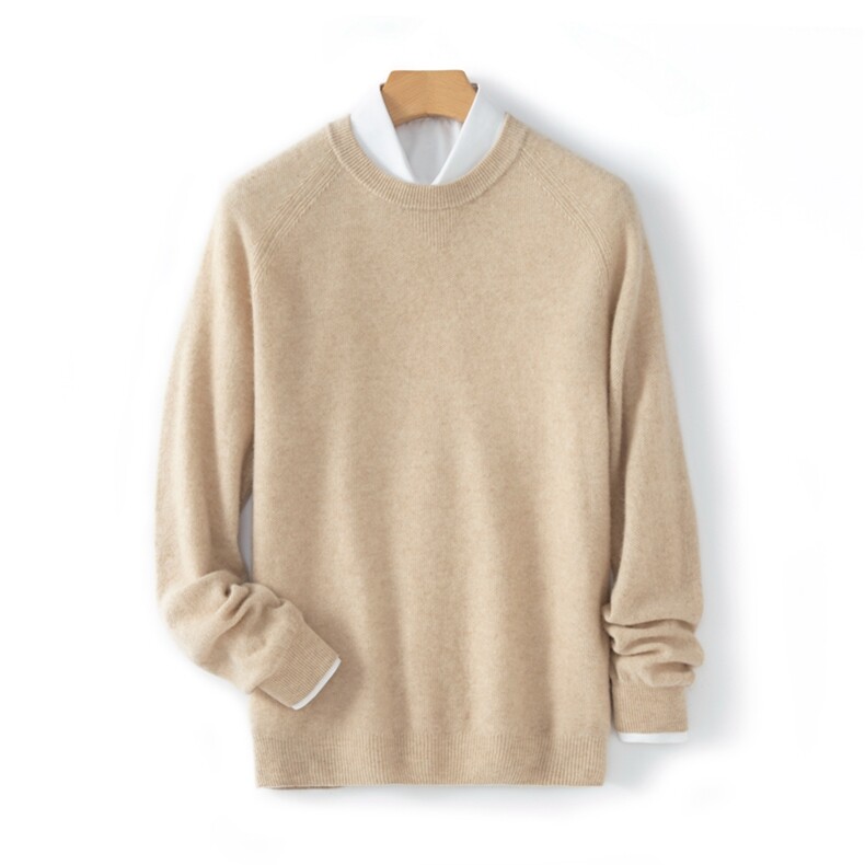 男士秋冬新款简约休闲芝麻点插肩半高领羊绒衫，男装羊绒套衫，恒标羊绒