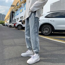 牛仔裤男宽松潮牌排扣束脚休闲长裤港风ins复古潮流老爹裤k30-p40，男装牛仔裤，星座1008-1