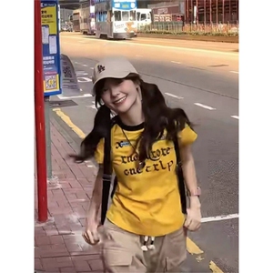 H0839-P35印花 拼接夏季修身辣妹短袖t恤女图片