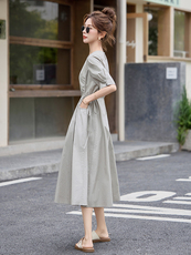 纯棉连衣裙女2025夏季新款韩版收腰显瘦广州十三行爆款中长款裙子，女装连衣裙，米莱