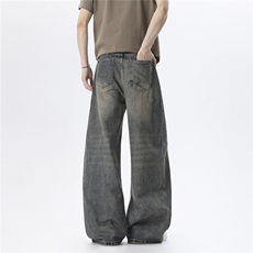 xz905-Z084#P65美式高街宽松阔腿牛仔裤，男装牛仔裤，星座905