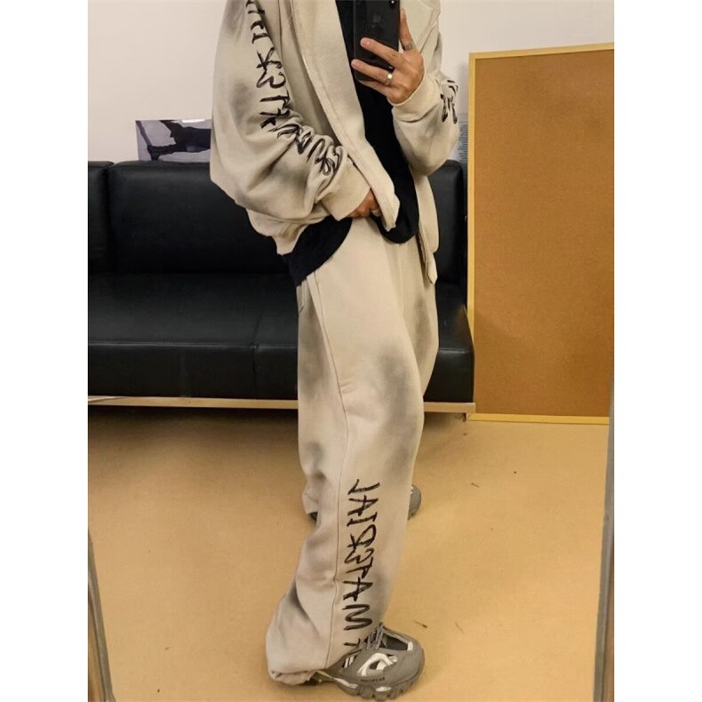 美式运动慵懒阔腿卫裤做旧水洗宽松情侣直筒休闲裤子LBK288-P50,男装休闲裤,星座1008