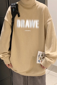 海报风 冬季新款港风宽松高领男女针织毛衣 M6914 P65控78 加绒75图片