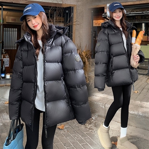 男女同穿冬季黑色鹅绒羽绒服短款新款高级感炸街加厚连帽面包服图片