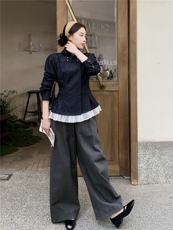 现货主推牛仔拼接压邹牛仔衬衣裙p125-k198，女装衬衫，丝露怡语