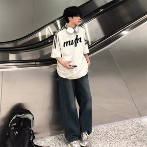 夏季美式高街重磅纯棉三条杠织带撞色男女短袖T恤ZD633-特P30图片