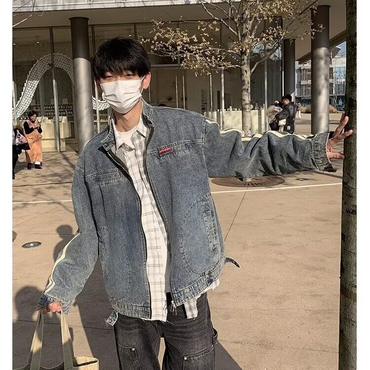 秋季新款水洗做旧牛仔外套男女中性vintage立领夹克潮流百搭上衣,男装工装外套,星座1210-1