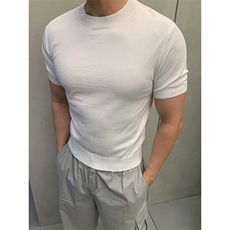 针织短袖X7160-TP4068小领口修身凉感透气螺纹收袖口健身夏，男装T恤，电商A102