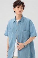 夏季新款牛仔短袖衬衫男宽松潮流薄款外套，男装衬衫，星座1107-1