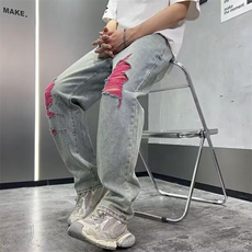 网络图牛仔裤闪电破洞潮流牛仔裤夏季男宽松休闲百搭，男装牛仔裤，星座410-7