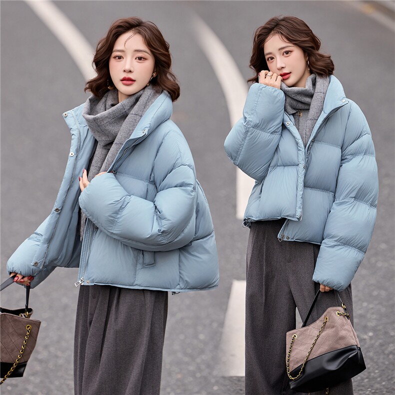 短款羽绒服女2025冬季新款时尚立领落肩袖小个子休闲白鸭绒外套,女装羽绒服,流量+
