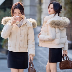 现货秒发2025冬装加厚连帽韩版学院风保暖棉衣棉服外套配仿毛领，女装棉衣/棉服，星宇服饰