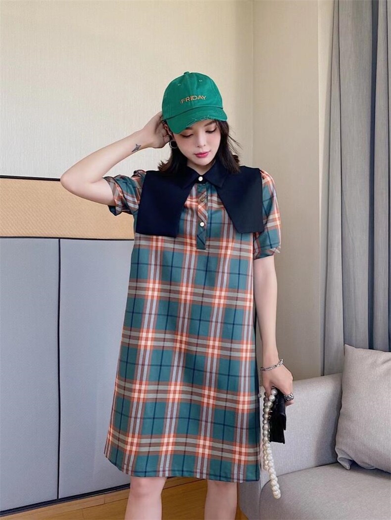 爱美欧夏季新款格子披肩连衣裙，女装连衣裙，爱美欧