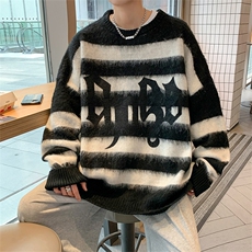 秋冬宽松慵懒高级感针织衫美式oversize条纹套头毛衣男M1301-P58，男装针织衫/毛衣，星座512-2