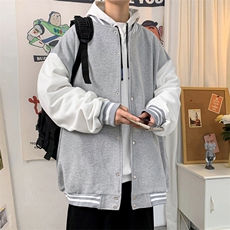 Y0901P30室内港风2024秋季拼色开衫卫衣加大码休闲棒球领外套，男装卫衣，电商A026-1