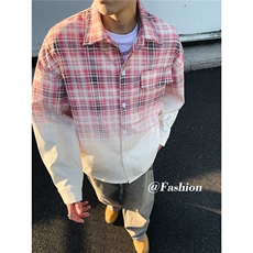 春季新款渐变晕染流动感格纹衬衫C0559-P58，男装衬衫，星座308B-2