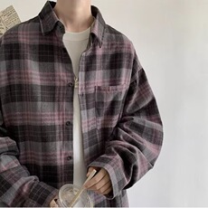 C22-P40男士格子衬衫长袖港风潮牌帅气衬衣高中生宽松衣服，男装衬衫，电商B323A
