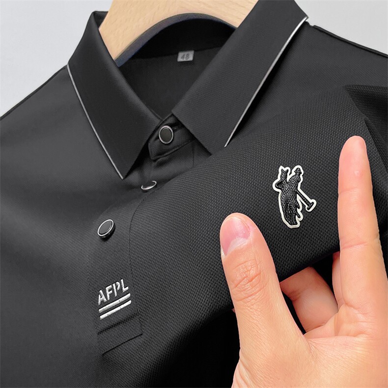 2023夏季新款短袖t恤男士polo衫时尚商务有领体恤休闲带领上衣服T图片