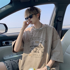外景重磅水洗夏季情侣短袖T恤男日系趣味宽松大码体恤SX00096/P35，男装T恤，电商B316