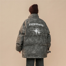 1中性PU皮复古做旧可拆卸四芒星胸针设计棉衣男MY77721P128控168，男装棉衣，星座226-2