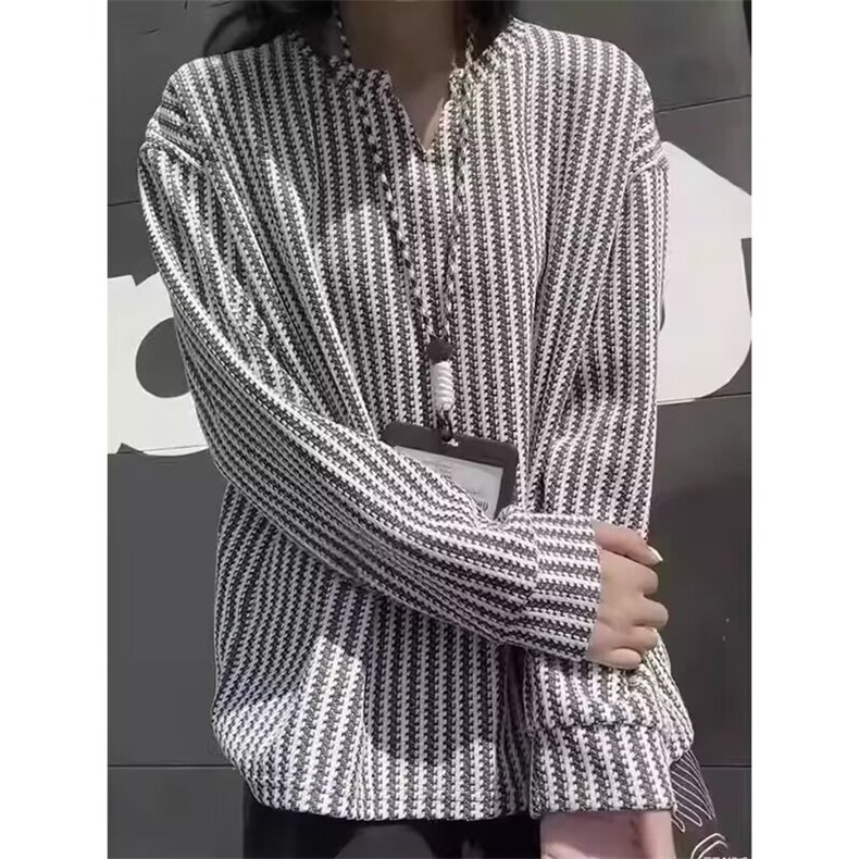 港风春款男女小V领卫衣条纹提花T恤外套WY576P48,男装T恤,星座1013-1