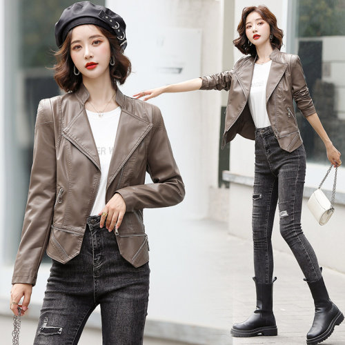 时尚修身显瘦皮衣女短款机车服外套小夹克上衣图片