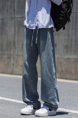美式高街复古水洗基础宽松大码舒适松紧腰休闲直筒牛仔裤5527-P33，男装牛仔裤，电商B306
